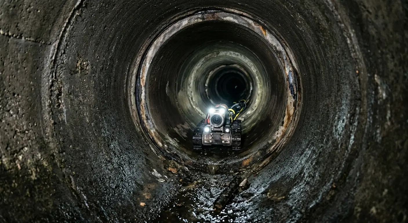 Robotic sewer camera inspecting pipe interior for Sewer Line Cleaning in Oxnard
